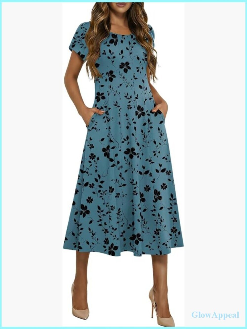 Casual Midi Dress with Petal Sleeves and Flared A-Line Silhouette